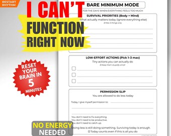 Burnout Recovery Planner – Exhausted but Need to Keep Going? | Gentle Daily Reset, ADHD Low Energy Routine, Simple Survival Day Printable