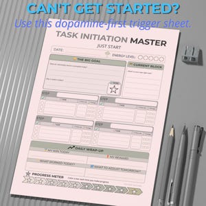ADHD Task Initiation Tool | Stop Procrastination & Start Tasks | Executive Function Action Planner | ADHD Motivation Cheat Sheet
