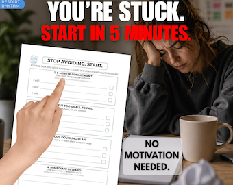 ADHD Stuck? Start in 5 Minutes | Overwhelm Reset Printable | Stop Procrastinating & Take Action Fast | Focus Planner PDF