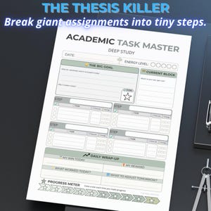 ADHD Student Study Planner | College Thesis & Essay Breakdown | Executive Function Academic Support | University Focus Sheet