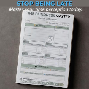 Asistente para la gestión del tiempo en personas con TDAH | Rastreador de estimación de tiempo realista | Horario de funciones ejecutivas | Planificador diario para la conciencia del tiempo