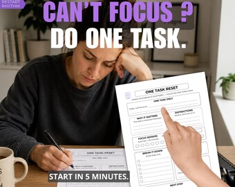 Can't Focus? Do One Task Printable, ADHD Focus Sheet, Stop Task Switching, Productivity Tool, Minimal Planner PDF