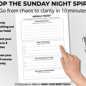 ADHD Weekly Reset Printable | Sunday Night Reset Planner for Late Diagnosed ADHD Women | Brain Dump Sheet Clean Start Focus Mantra A4 PDF