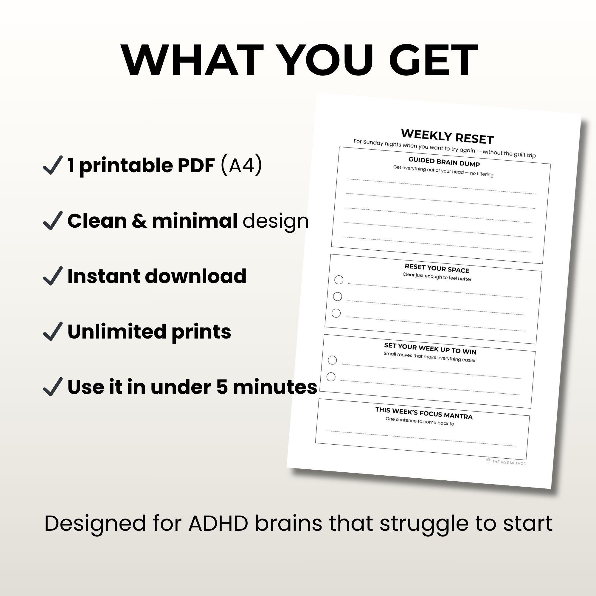 ADHD Weekly Reset Printable | Sunday Night Reset Planner for Late ...