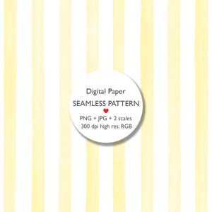 May include: Digital paper featuring a seamless pattern of vertical yellow and white stripes. A white circle in the centre contains the text "Digital Paper SEAMLESS PATTERN" and file format details.