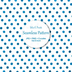 Handdrawn watercolor polkadot seamless pattern, Digital paper with gradient blue tones, For fabric print, DIY projects, home decor, JPG, PNG