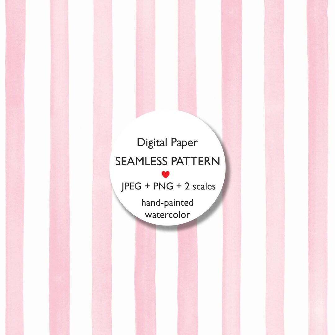 Seamless Stripe Digital Paper, Handdrawn Watercolor Pastel Pink Lines ...