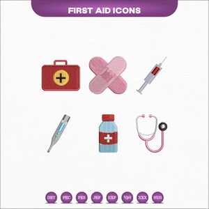 Kit di pronto soccorso con ricamo, icone per infermiere, ospedale, stetoscopio, set medico con ricamo