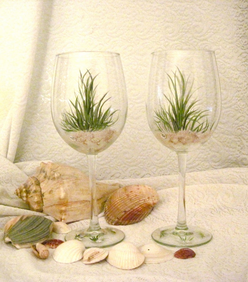 Beach Grass Wine Glasses Hand Painted Etsy