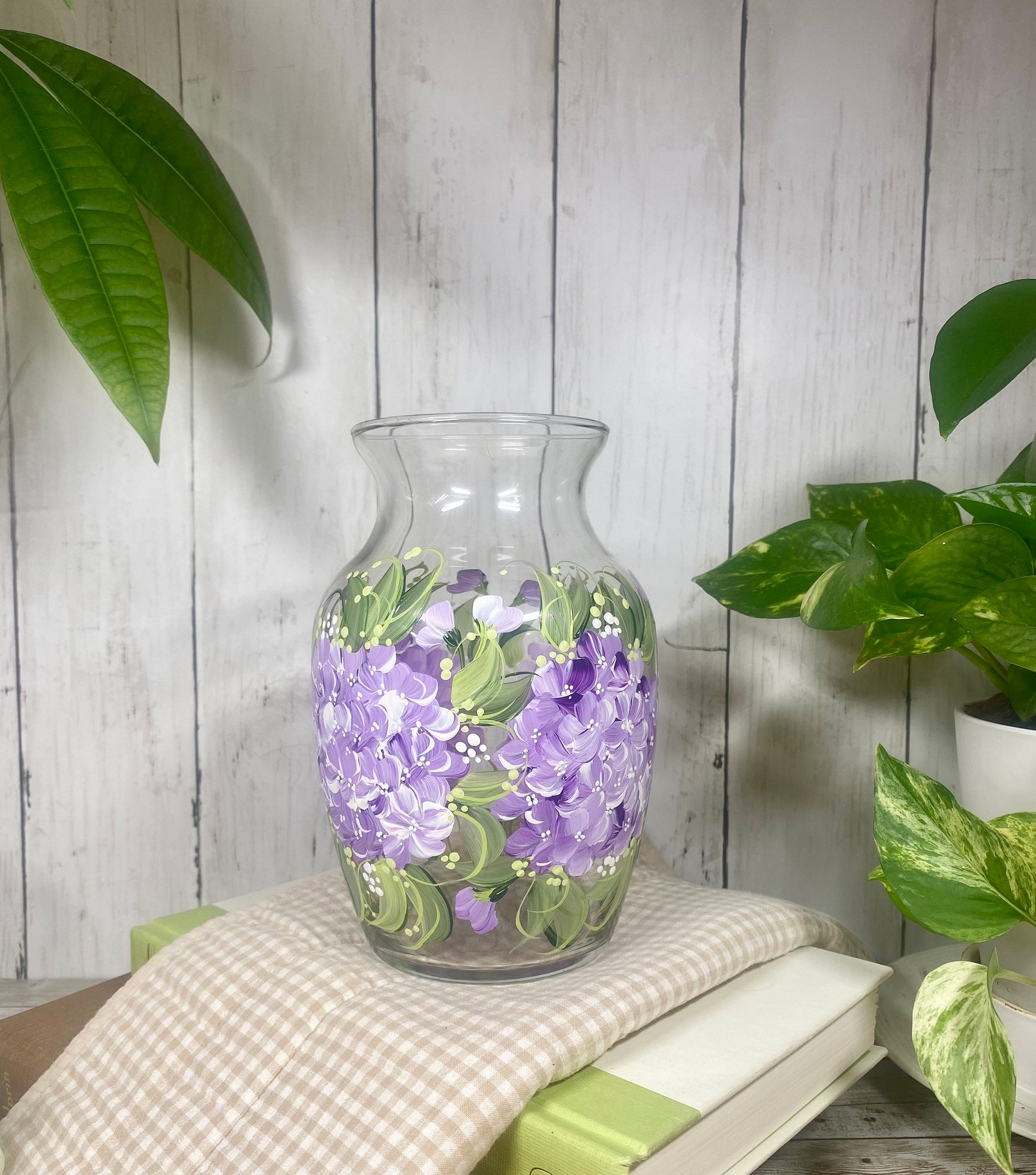 DeannaBakale Lavender hydrangea in bloom hand painted vase