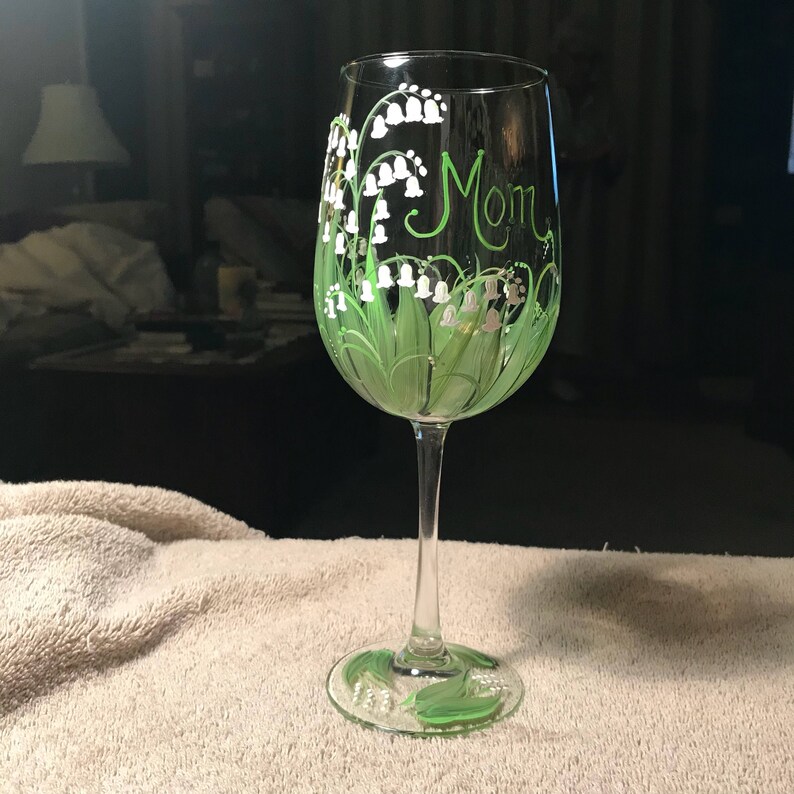Lily of the Valley hand painted wine glass for mom and Etsy