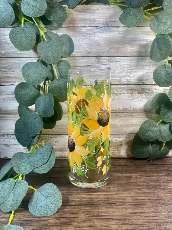 Hand Painted Tall Sunflower Vase Personalizable for Birthdays Etsy