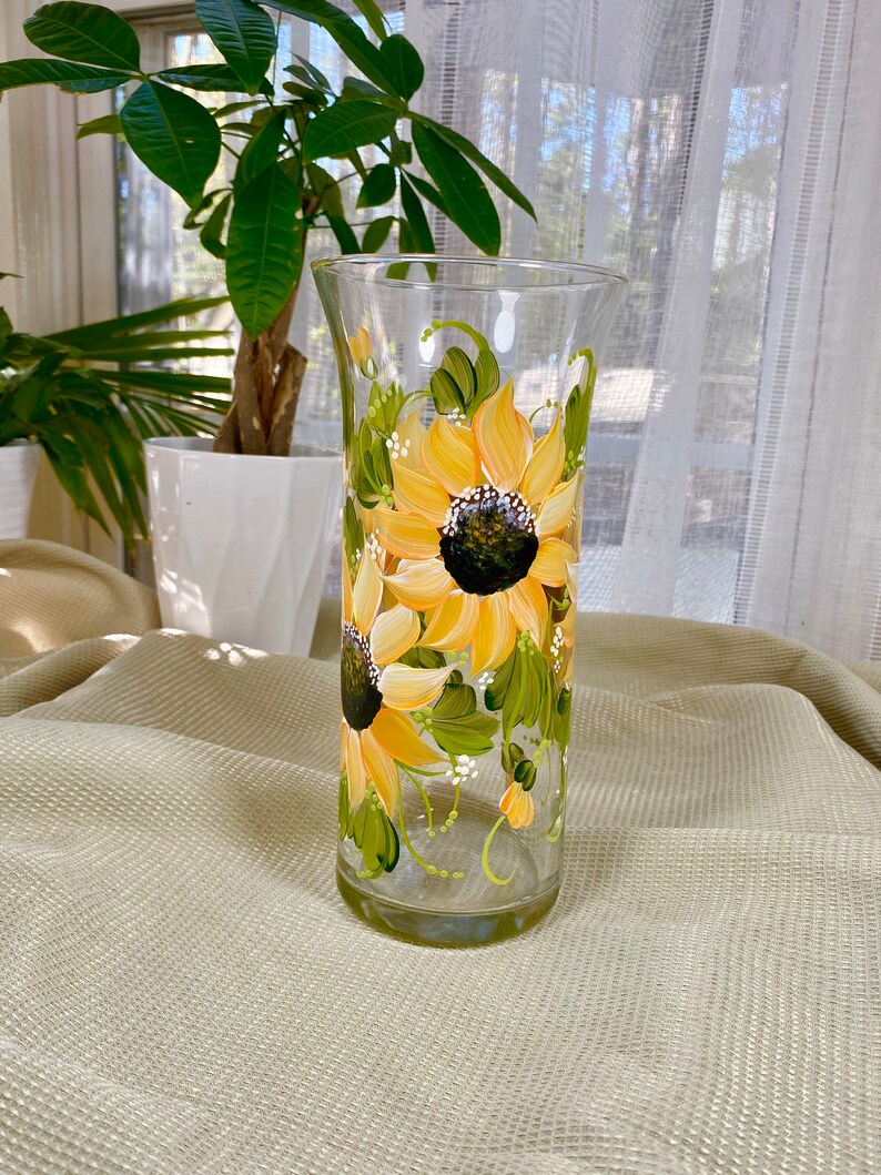 Hand painted tall sunflower vase personalizable for birthdays Etsy