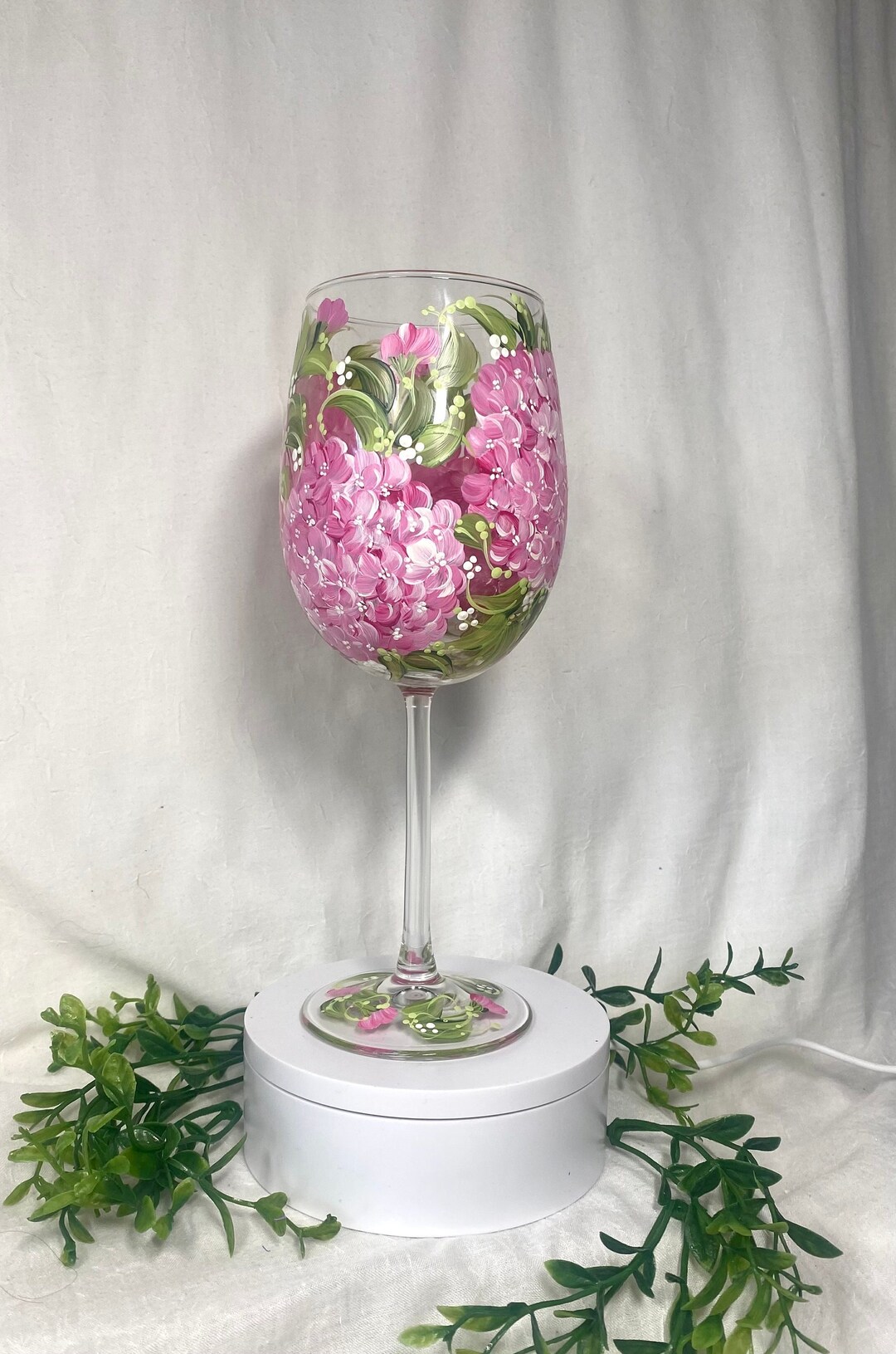 Hand Painted Hydrangea Wine Glass Hand Painted With Free