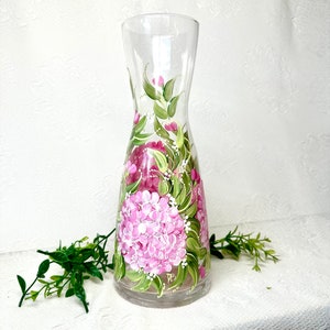 Beautiful hydrangea hand painted glass vase or carafe personalizable for gifting available free shipping