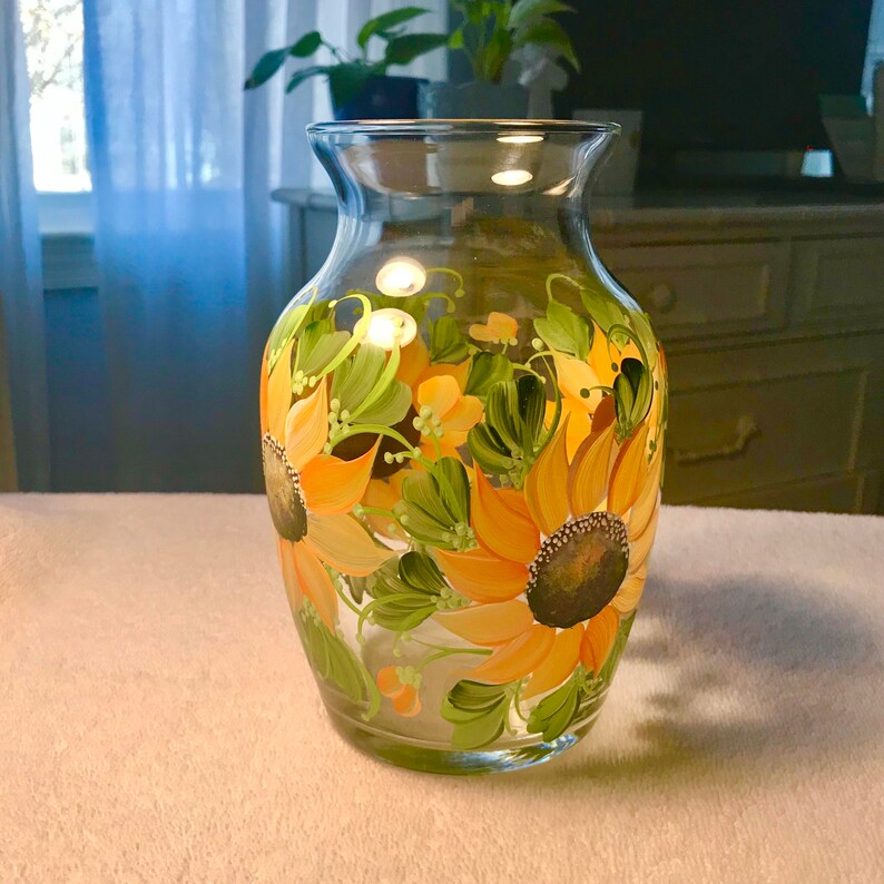 Hand Painted Sunflower Vase Personalizable Free Shipping Etsy