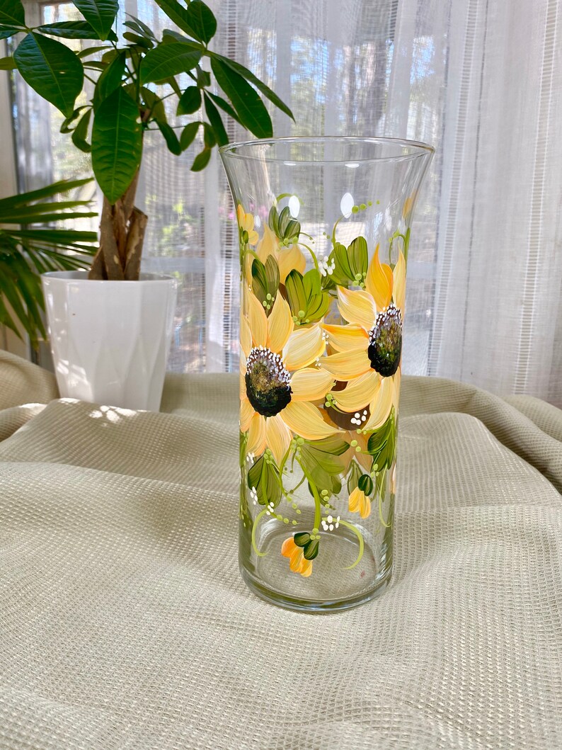 Hand painted tall sunflower vase personalizable for birthdays Etsy
