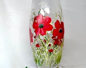 Pretty Poppies hand painted tall vase personalizable gift for special occasions birthdays retirement free shipping