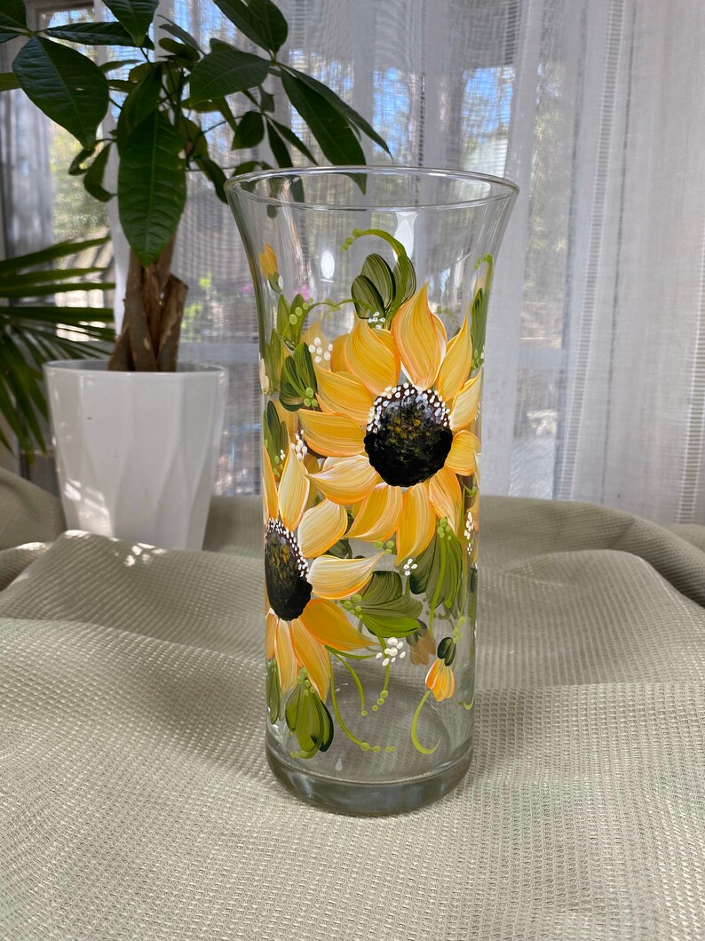 Hand painted tall sunflower vase personalizable for birthdays Etsy