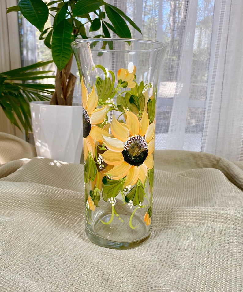 Hand painted tall sunflower vase personalizable for birthdays Etsy