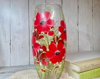 Free shipping pretty Poppies hand painted large vase personalizable gift