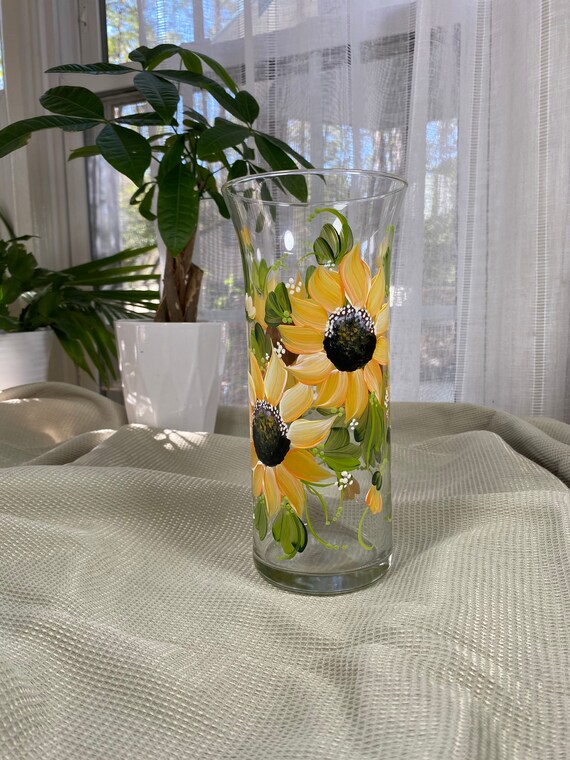 Hand painted tall sunflower vase personalizable for birthdays Etsy