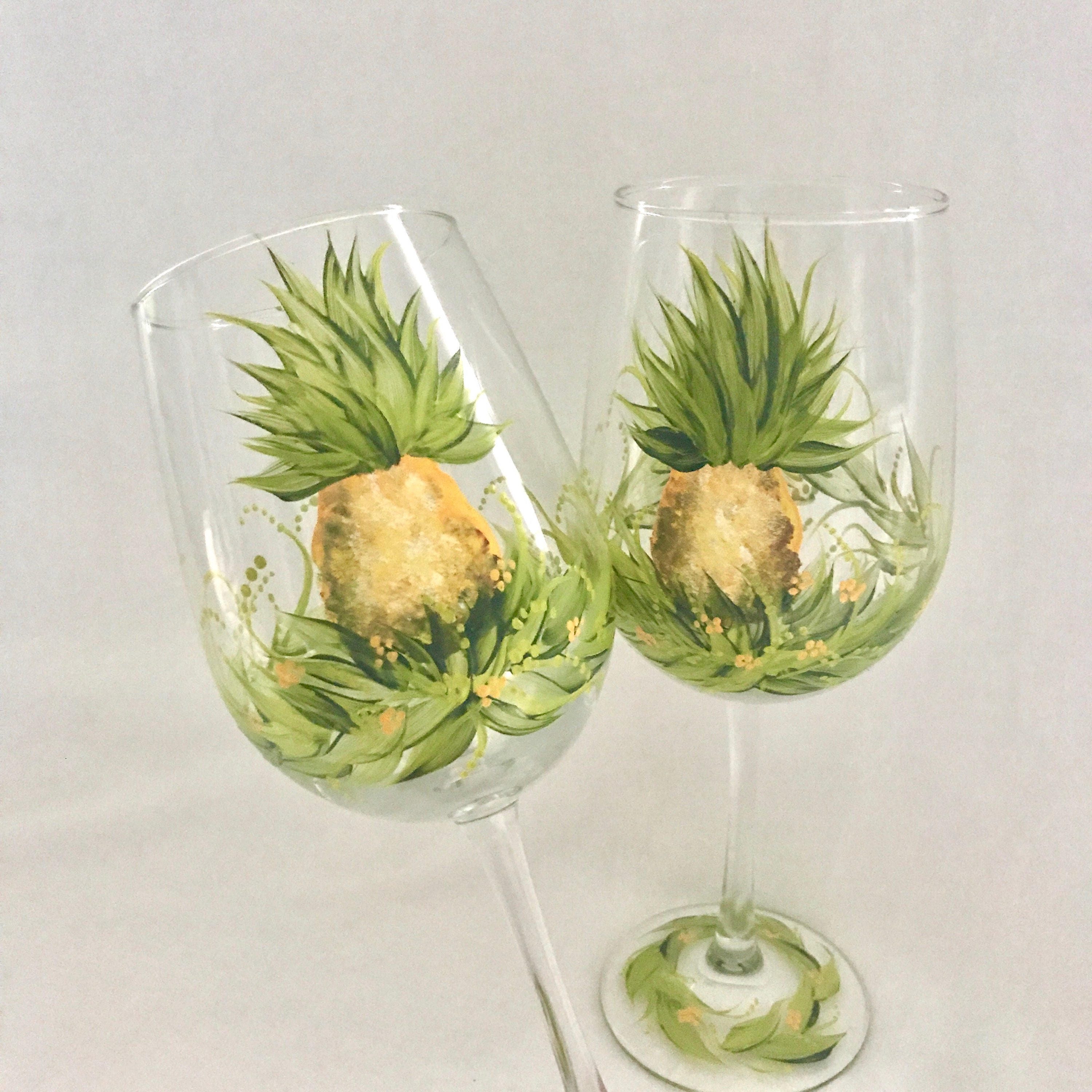 Free shipping Pineapple pair of wine glasses hand painted Etsy
