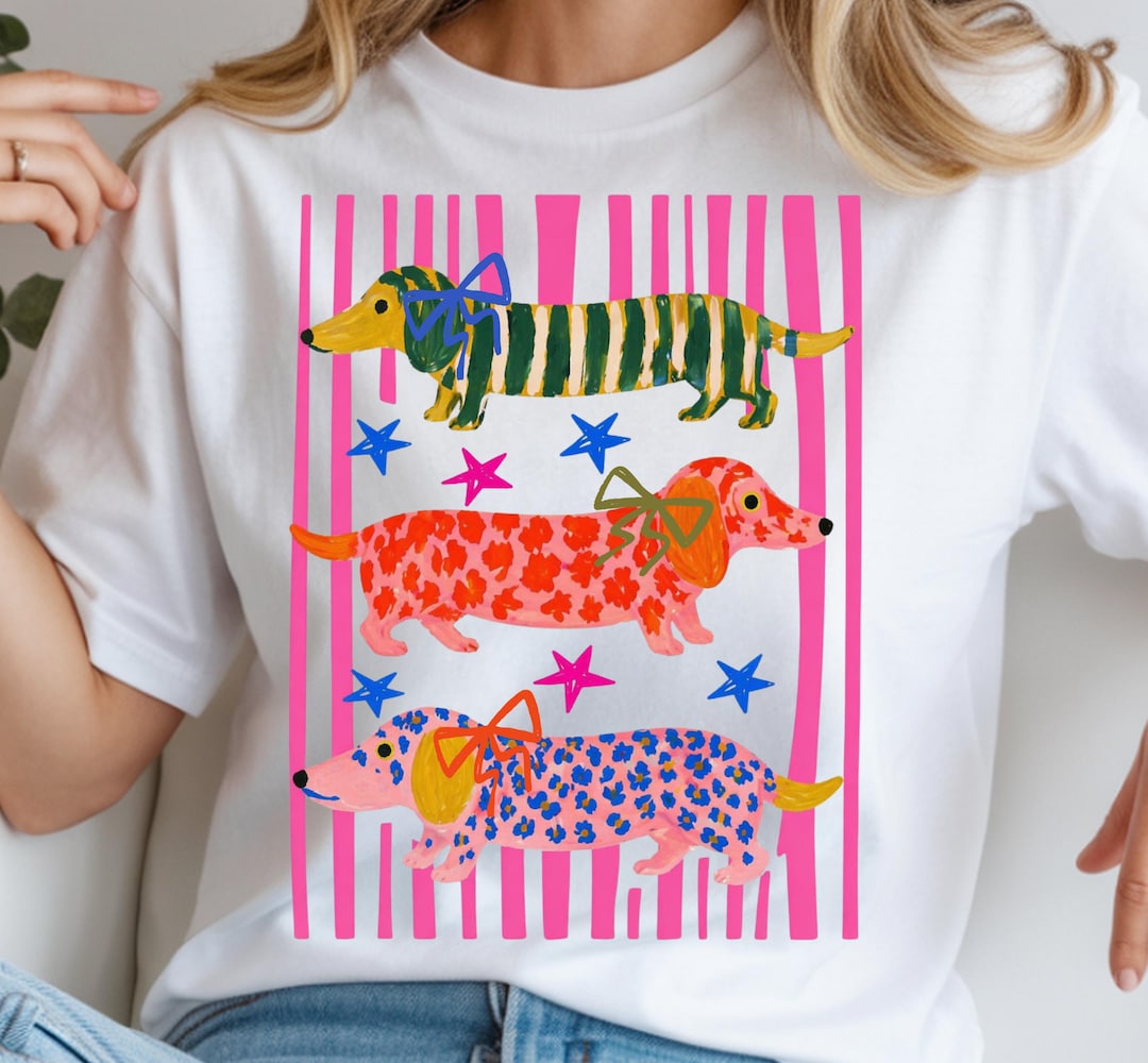 Bold Dachshunds PNG, Colorful Maximalist Summer Vacation Art (Digital Download)