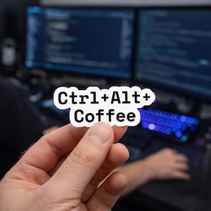 Ctrl Alt Coffeeステッカー – プログラマー向けコーディングユーモアステッカー（ノートパソコン用ビニールステッカー）