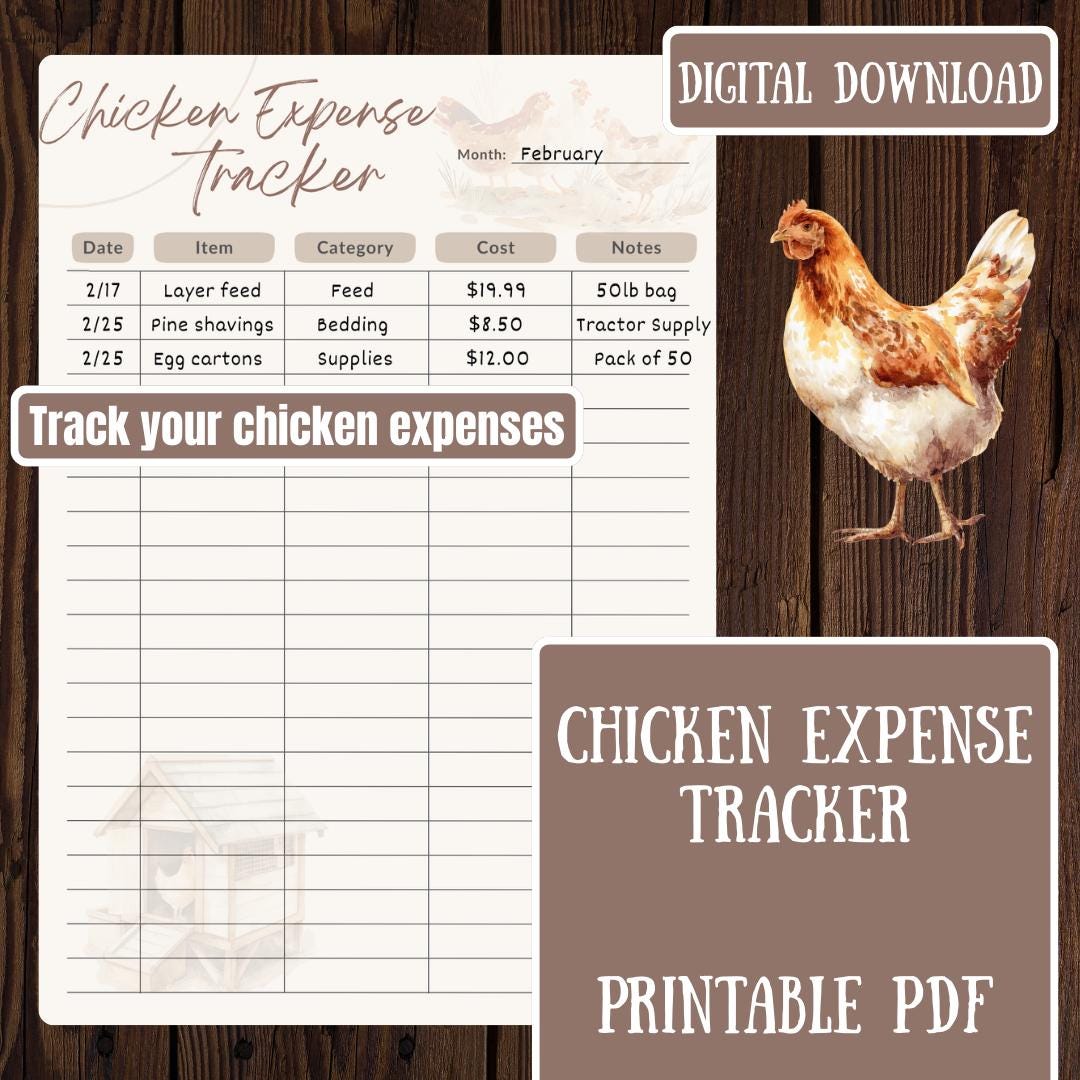Chicken Expense Tracker Printable | Backyard Chicken Budget Log | (PDF ...