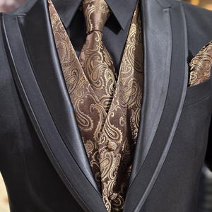 Men’s Paisley Vest Set with Matching Tie & Pocket Square in ancient bronze