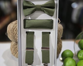 Kinder Hosenträger & passende Fliege im Set in sage grün - einstellbare, stilvolle formelle Outfit