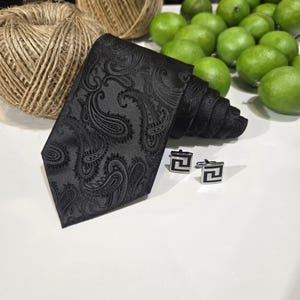 Black Paisley Pattern Necktie, Formal Business Wedding Groom Accessory