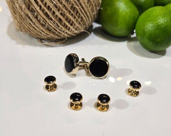 オニキス タキシード カフスボタン & スタッドセット、シルバートーン