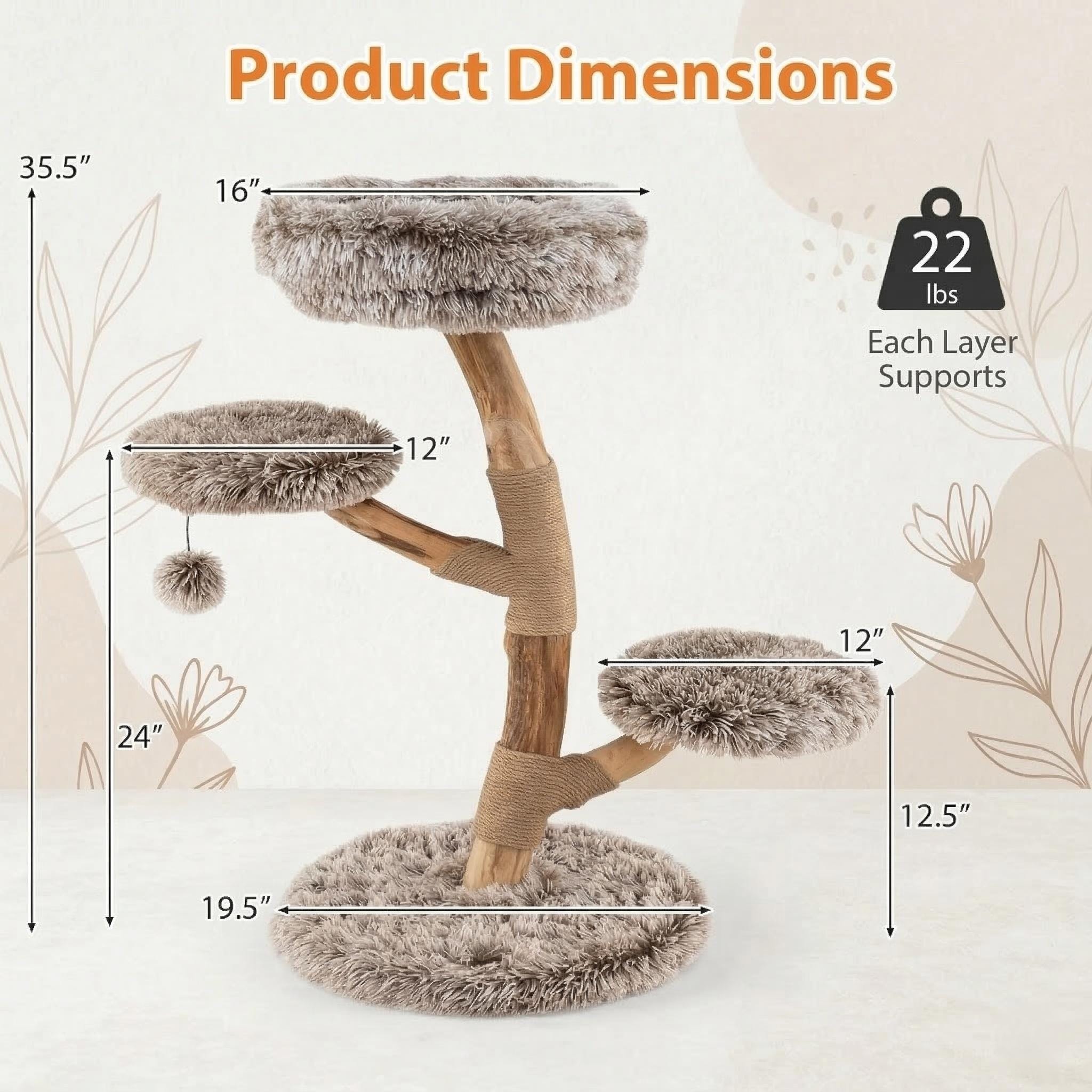 Natural Wood Cat Tree With Cozy Perch and Plush Platforms - Etsy
