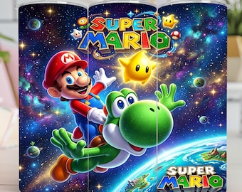 Diseño de sublimación para vaso térmico de Super Mario, vaso delgado de 20 oz, vaso con personaje de dibujos animados, diseño PNG para vaso térmico, descarga digital.