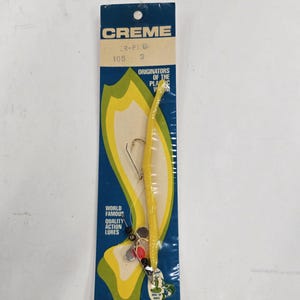 Vintage Creme Lure Co Pre-Rigged Yellow Worm Fishing Lure, Factory Sealed Card Tyler Texas, Model CR-PRG 105