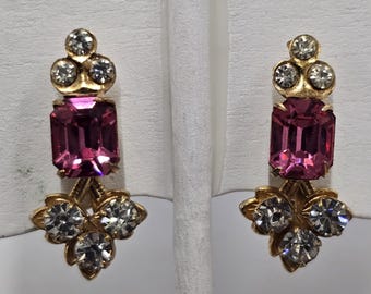 Ruby Red Rhinestone Earrings, 1940's