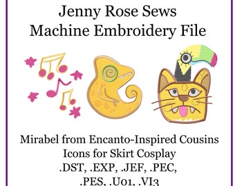 Mirabel- Inspired Cosplay Skirt Icons - Cousins: Antonio, Delores, and Camilo - Machine Embroidery Design File