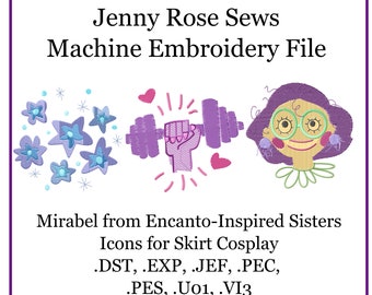 Mirabel from Encanto- Cosplay Skirt Icons - Sisters: Mirabel, Luisa, and Isabella - Machine Embroidery Design File