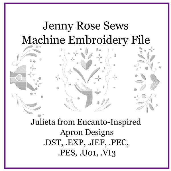 Encanto Julieta -Inspired Apron Costume - Digital Embroidery Machine Design File - Bib, Pocket, and Skirt Border Files for 5x7 Hoop