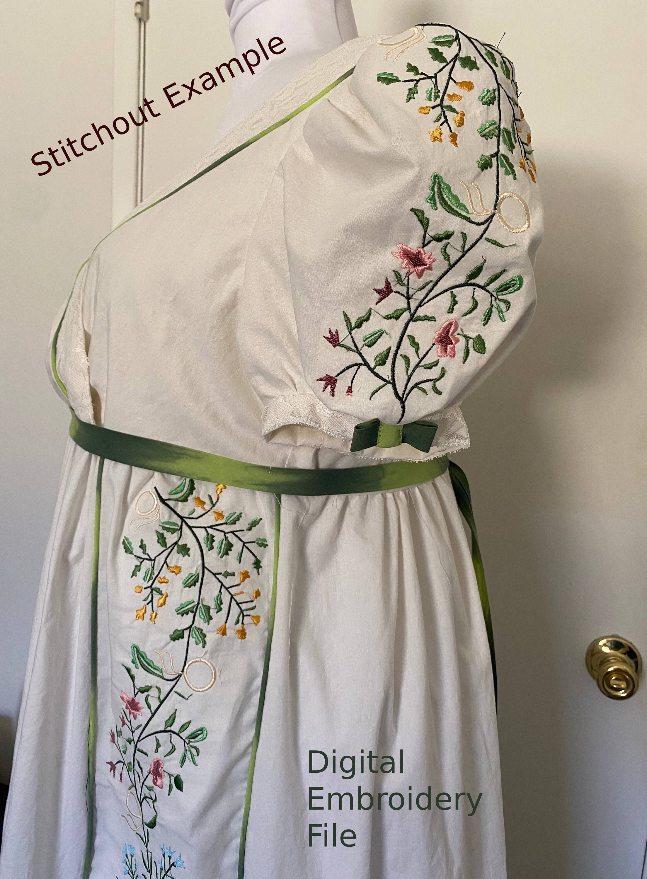 Emma Woodhouse - Inspired Green Dress Embroidery - Machine
