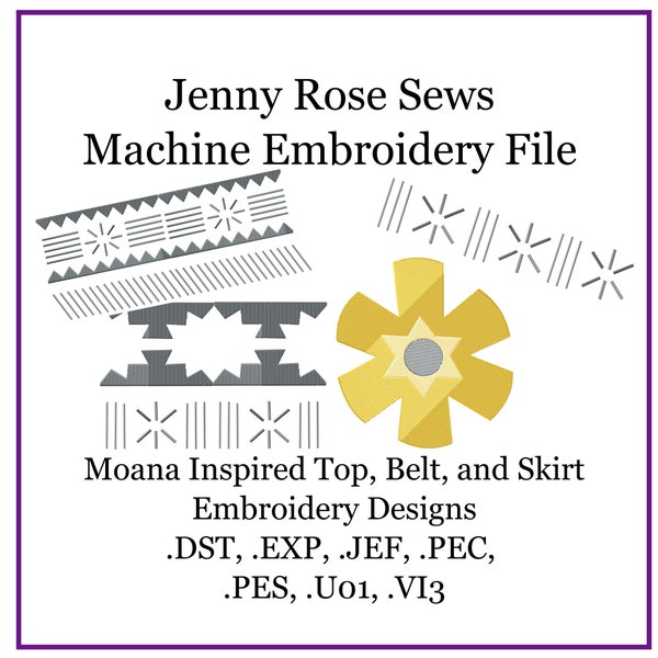 Moana - Inspired Top, Belt, and Skirt Flower - Digital Embroidery Machine Design File - 4x4 Hoop!