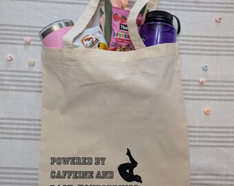 Gymnastics Mom Market Bag – Powered by Caffeine & Back-Handsprints