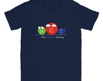 Camiseta de la familia Lepton, bolas de partículas, física, divertida camiseta de regalo para estudiantes de STEM, para nerds científicos, físicos, ingenieros y matemáticos.