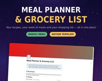 Meal Planner Concept Template | Weekly Menu Recipe Organizer Grocery List by Aisle | Family Meal Prep Planner | Digital Download