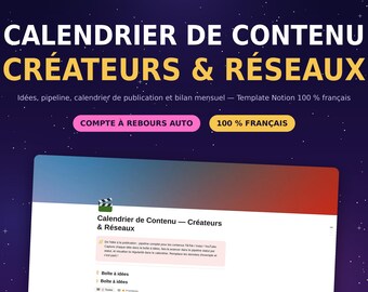 Content Calendar Concepts (French) | Creator Planning for TikTok, Instagram, and YouTube | Ideas Pipeline | Content Calendar Template
