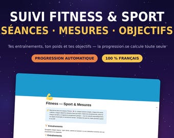 Fitness Tracker (French) | Sports Tracker: Workouts, Weight, Goals | Auto Progress Bar | Workout Tracker Template (French)