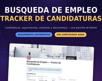 Plantilla Notion Busqueda de Empleo | Automatic Application Tracker | Entrevistas Salario Contactos | Organizador Trabajo