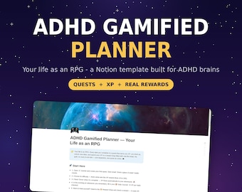 ADHD Planner Concept Template | Gamified Life RPG System | Quests XP Levels Rewards | Dopamine Menu | Executive Function Tracker